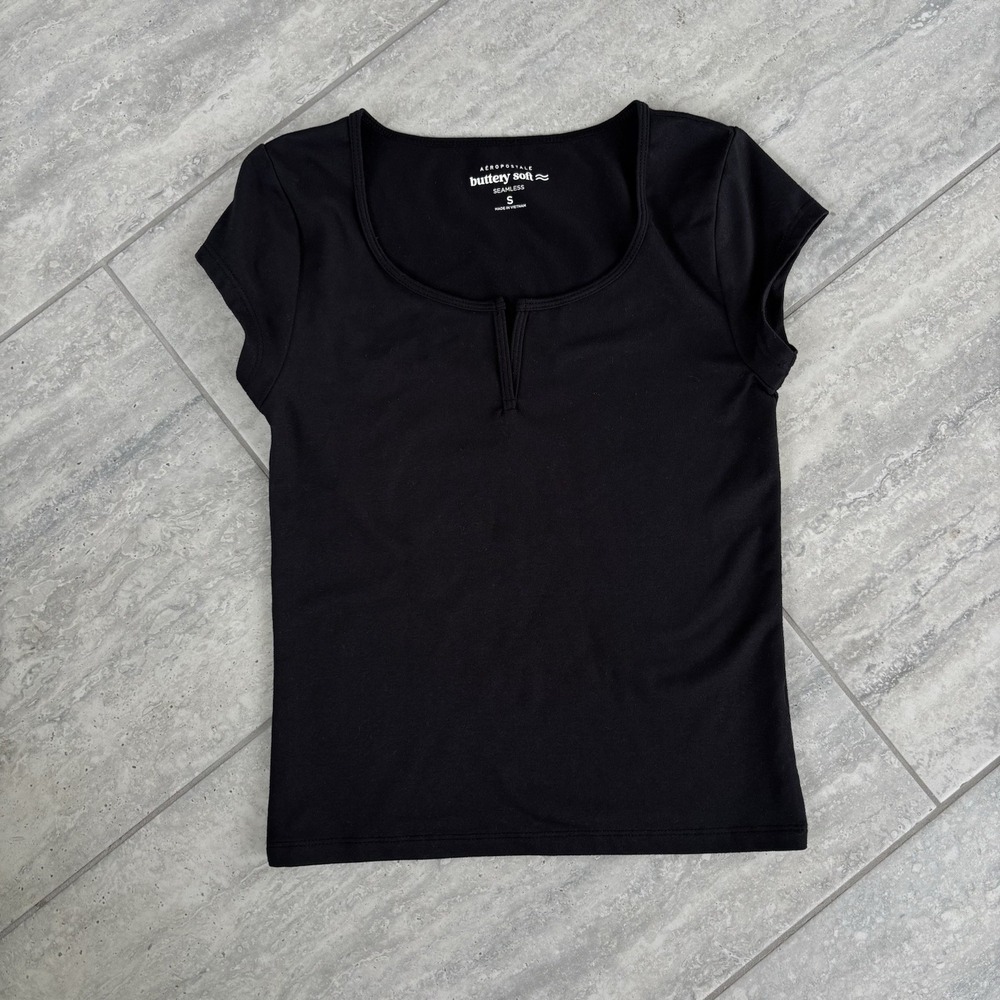 Aeropostale Buttery Soft Notch-Neck Tee Dusty‎ Black Size Small